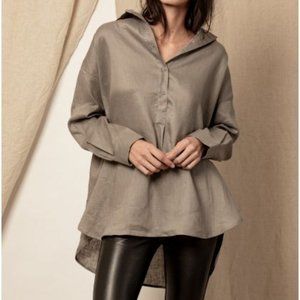 Blue Sheep Linen Collared Tunic Shirt-Grey